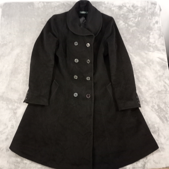 Ralph Lauren Women's Vintage Elegant Black Double-Breasted Long Coat Size 12 - Picture 5 of 15
